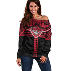 Personalized Essendon Bombers Off Shoulder Sweater Polynesian Tribal Pattern Heritage Football