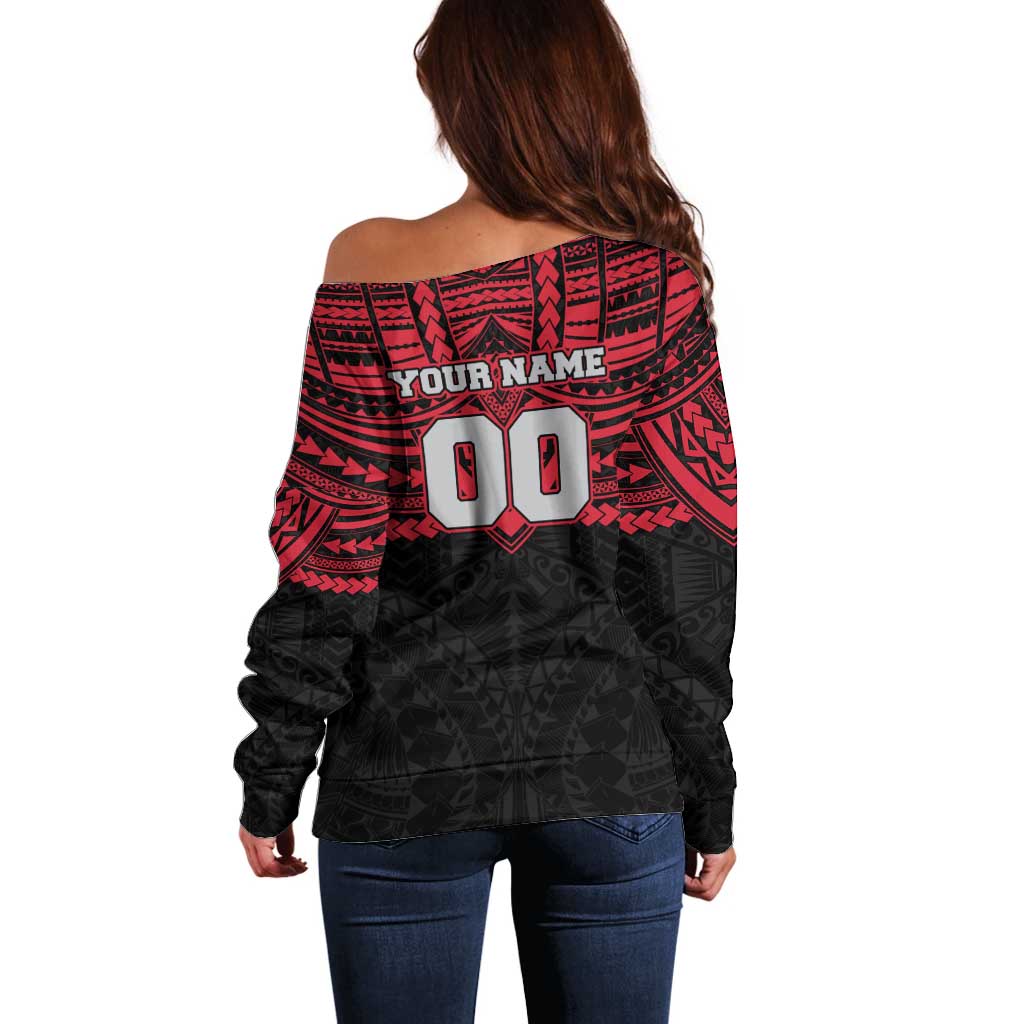 Personalized Essendon Bombers Off Shoulder Sweater Polynesian Tribal Pattern Heritage Football