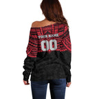 Personalized Essendon Bombers Off Shoulder Sweater Polynesian Tribal Pattern Heritage Football
