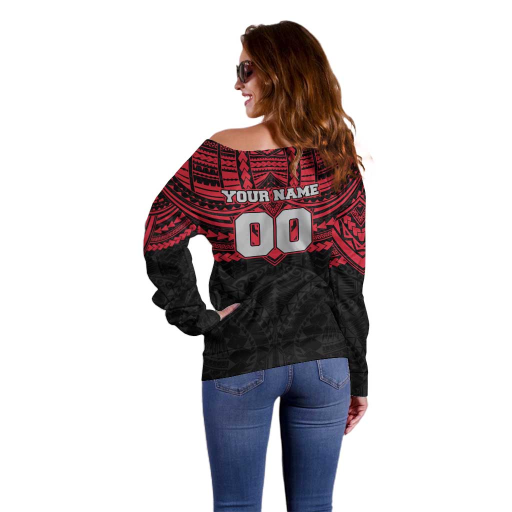 Personalized Essendon Bombers Off Shoulder Sweater Polynesian Tribal Pattern Heritage Football