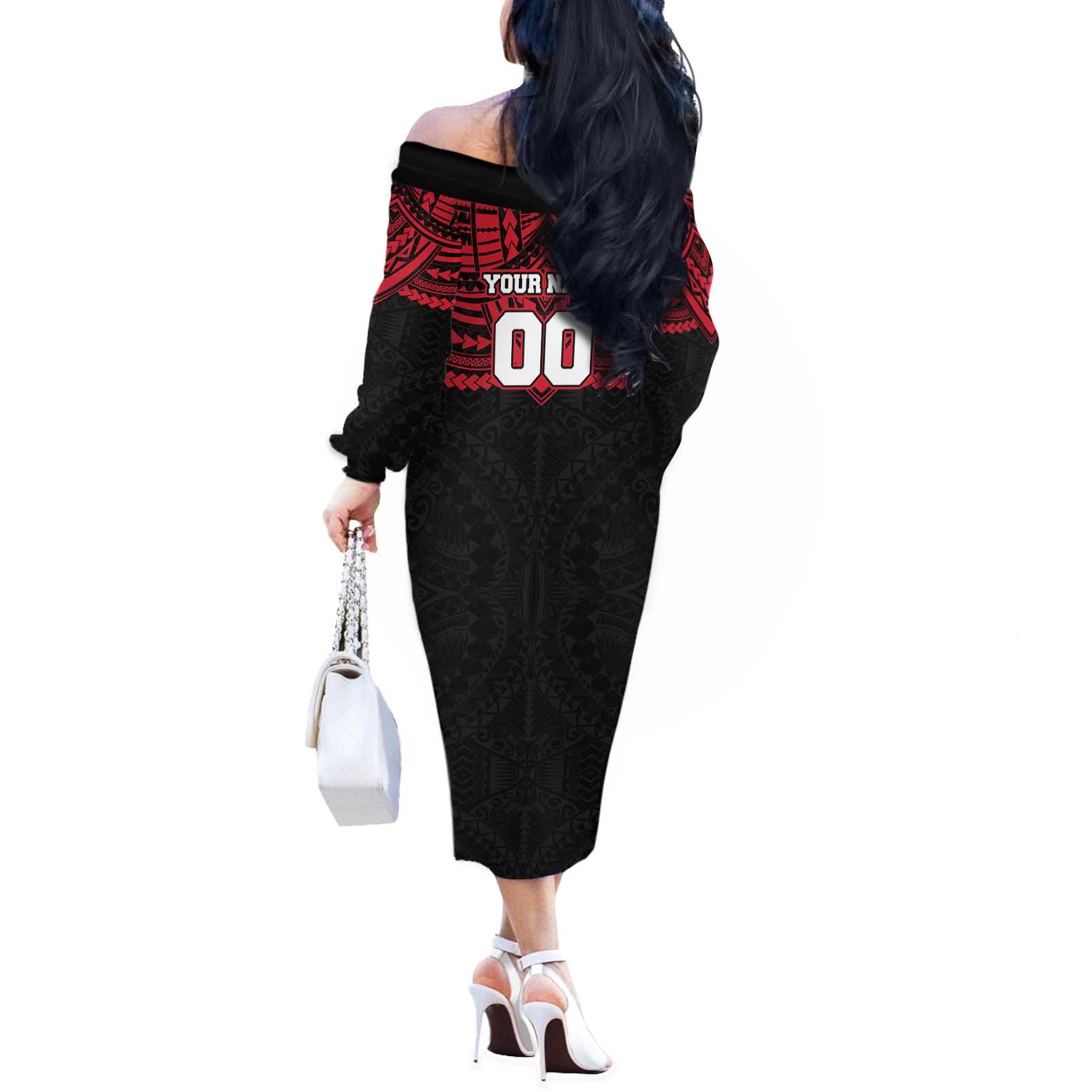Personalized Essendon Bombers Off The Shoulder Long Sleeve Dress Polynesian Tribal Pattern Heritage Football