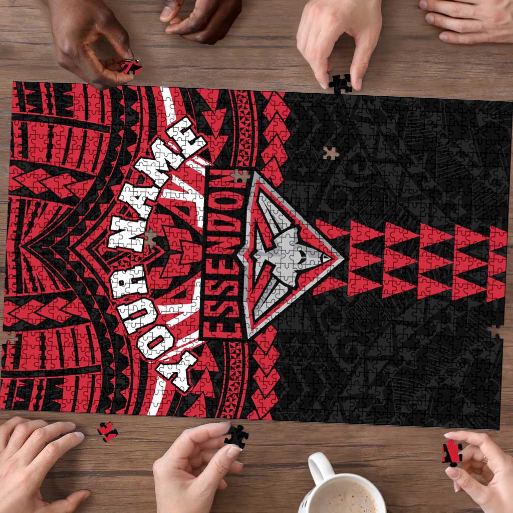 Personalized Essendon Bombers Puzzle Polynesian Tribal Pattern Heritage Football