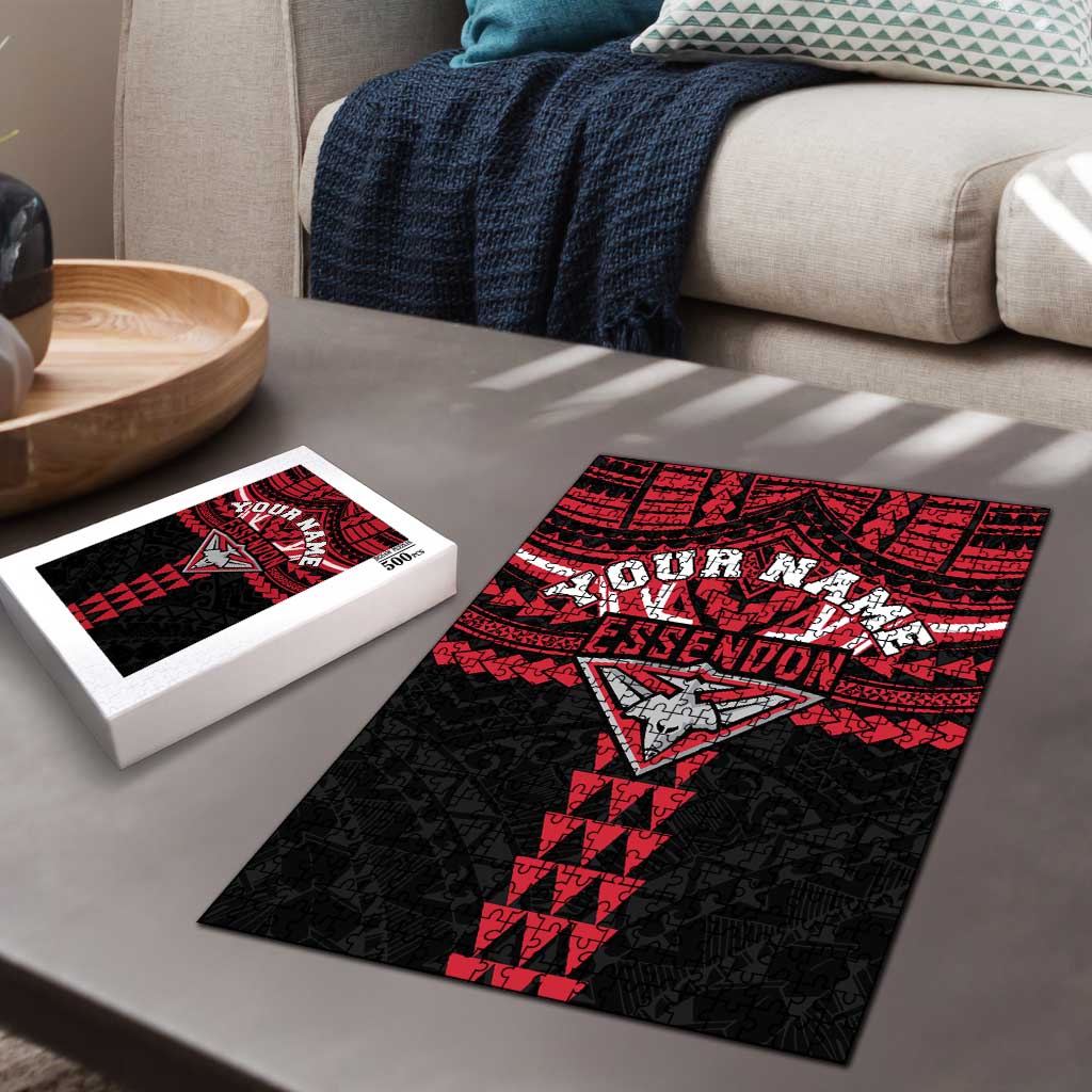 Personalized Essendon Bombers Puzzle Polynesian Tribal Pattern Heritage Football