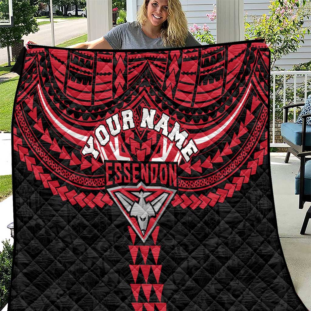 Personalized Essendon Bombers Quilt Polynesian Tribal Pattern Heritage Football