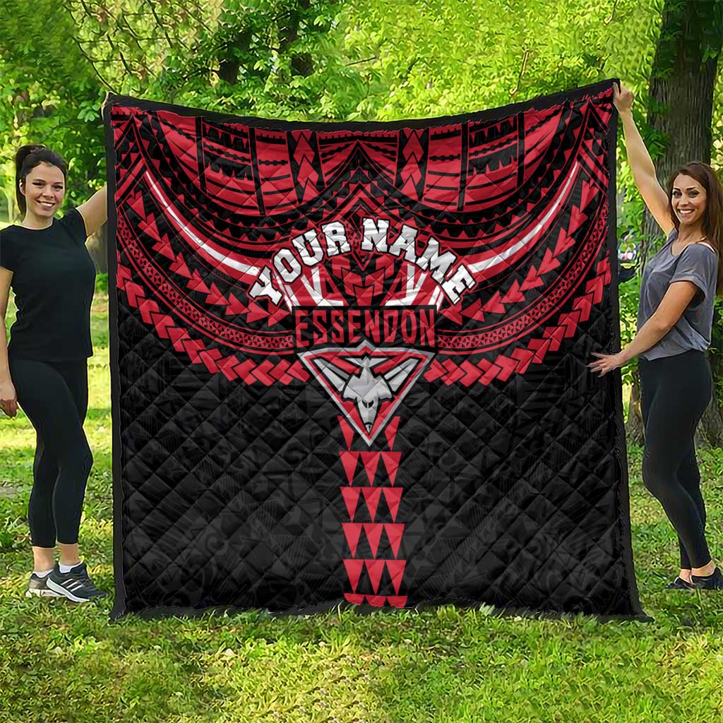 Personalized Essendon Bombers Quilt Polynesian Tribal Pattern Heritage Football