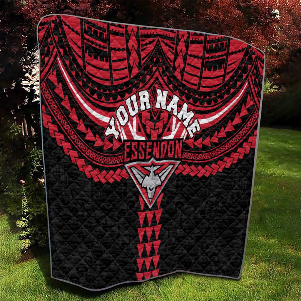 Personalized Essendon Bombers Quilt Polynesian Tribal Pattern Heritage Football