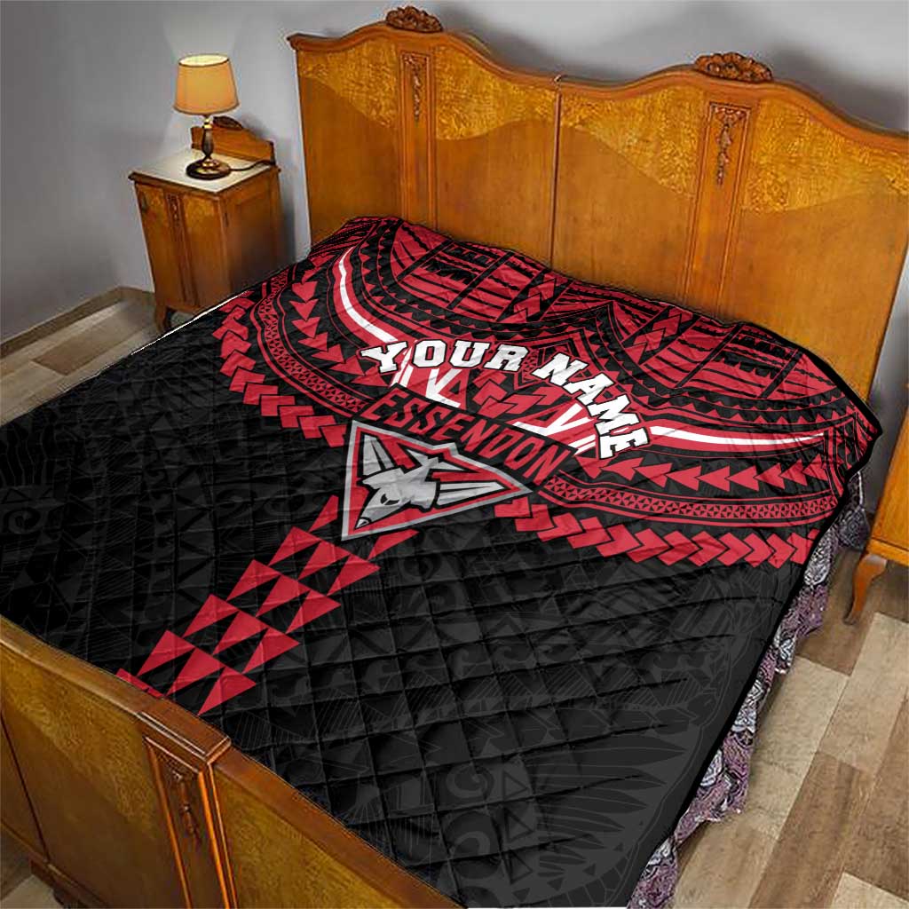 Personalized Essendon Bombers Quilt Polynesian Tribal Pattern Heritage Football