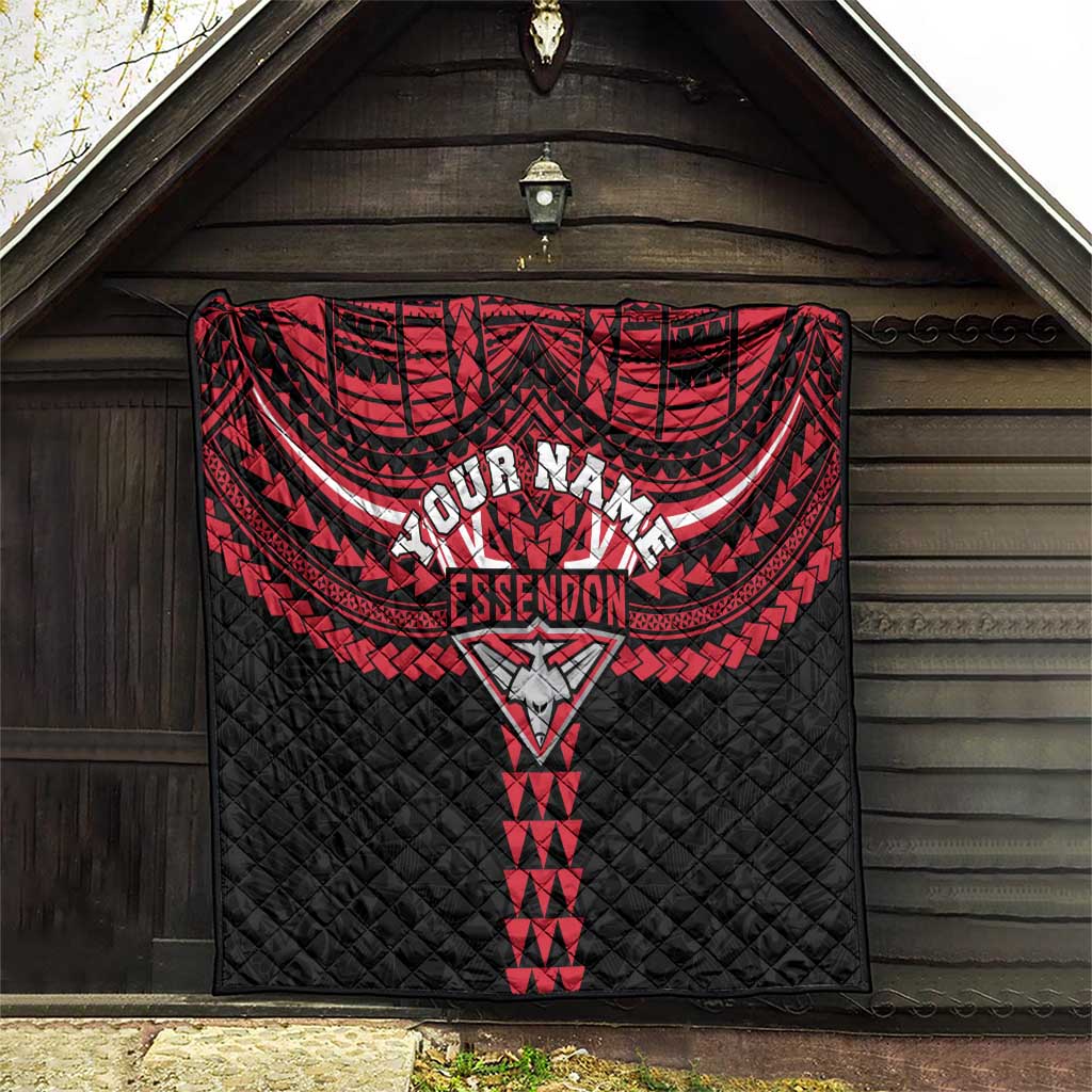 Personalized Essendon Bombers Quilt Polynesian Tribal Pattern Heritage Football
