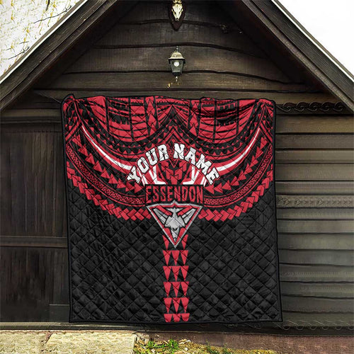 Personalized Essendon Bombers Quilt Polynesian Tribal Pattern Heritage Football