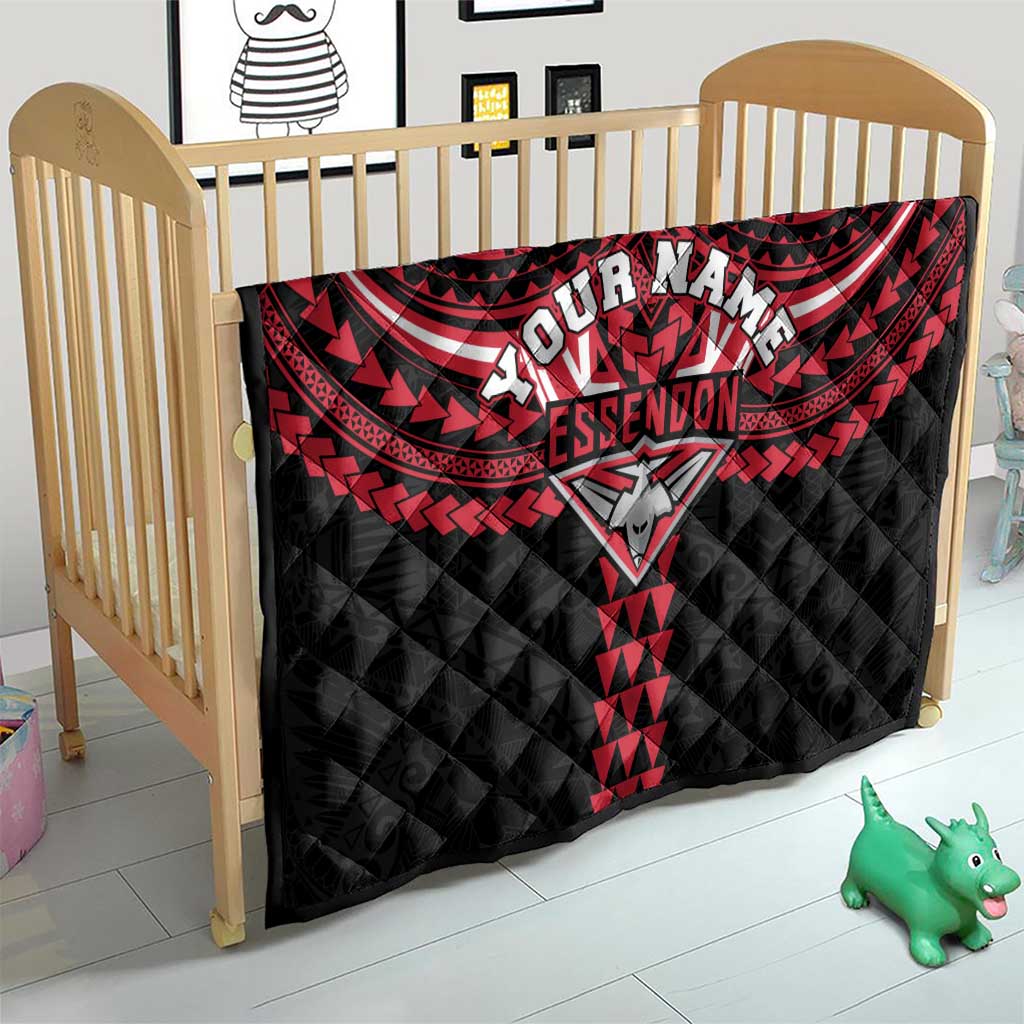 Personalized Essendon Bombers Quilt Polynesian Tribal Pattern Heritage Football