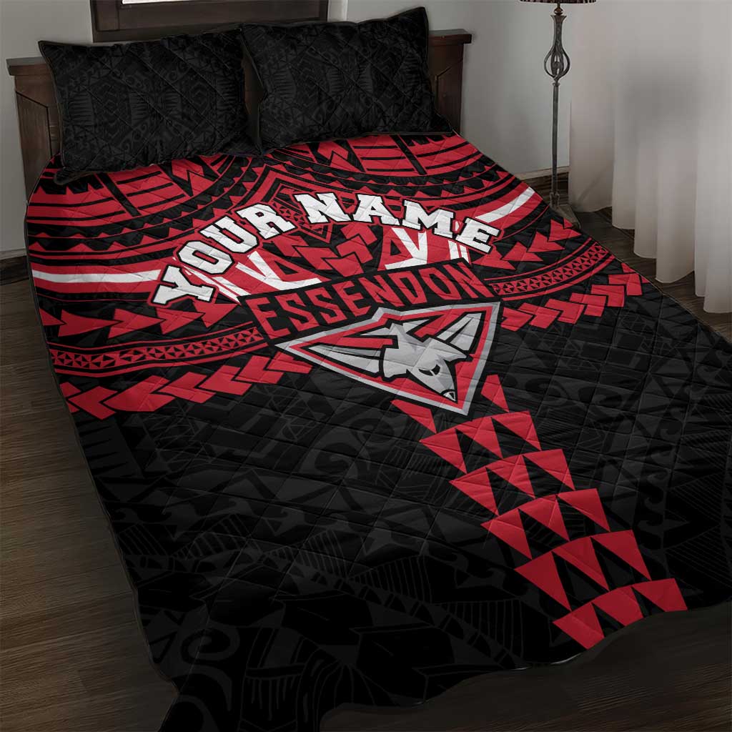 Personalized Essendon Bombers Quilt Bed Set Polynesian Tribal Pattern Heritage Football