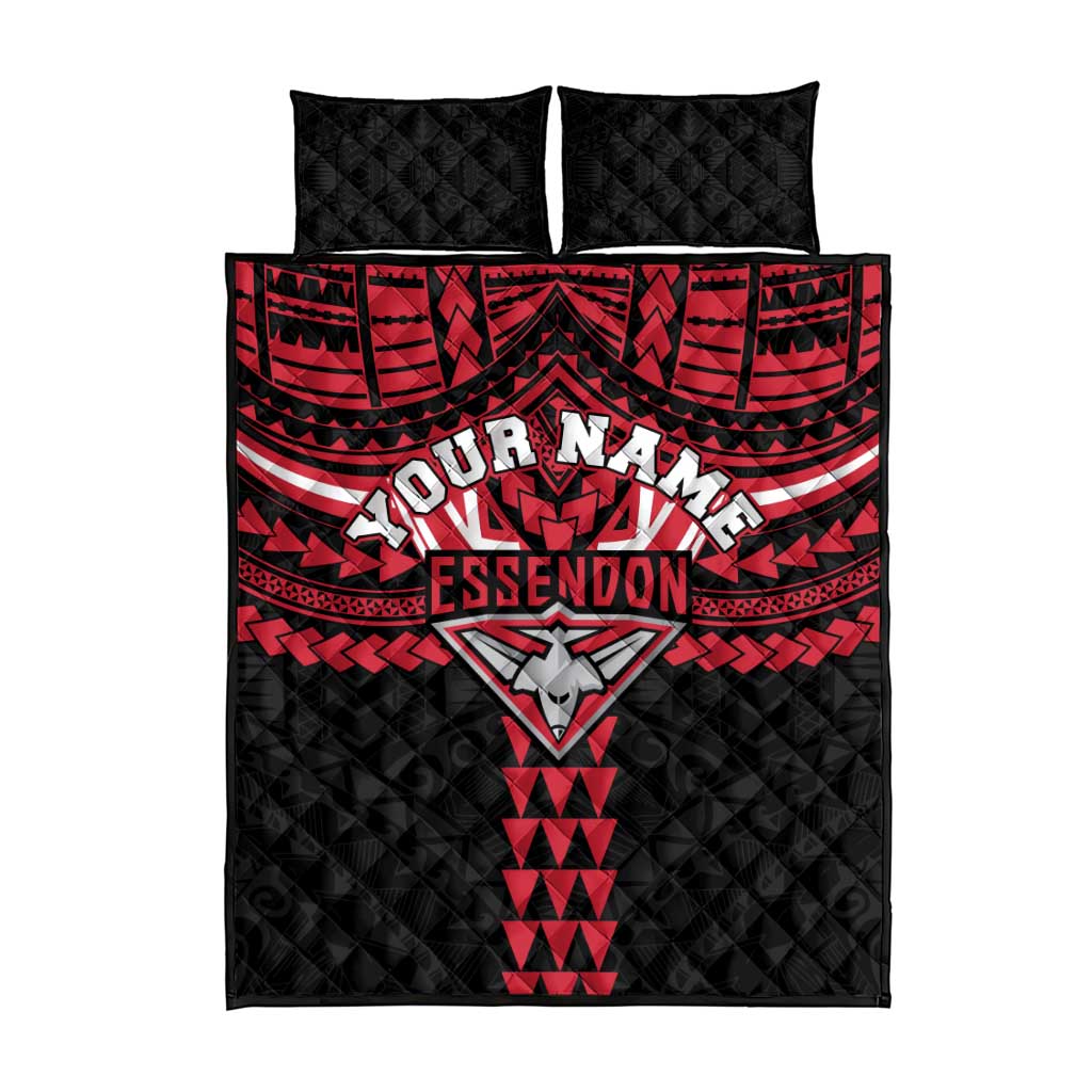 Personalized Essendon Bombers Quilt Bed Set Polynesian Tribal Pattern Heritage Football