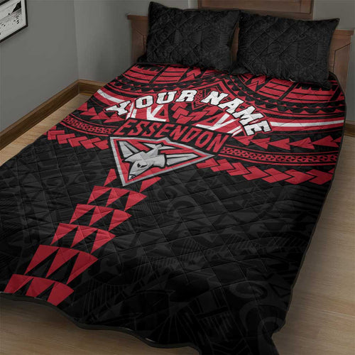 Personalized Essendon Bombers Quilt Bed Set Polynesian Tribal Pattern Heritage Football