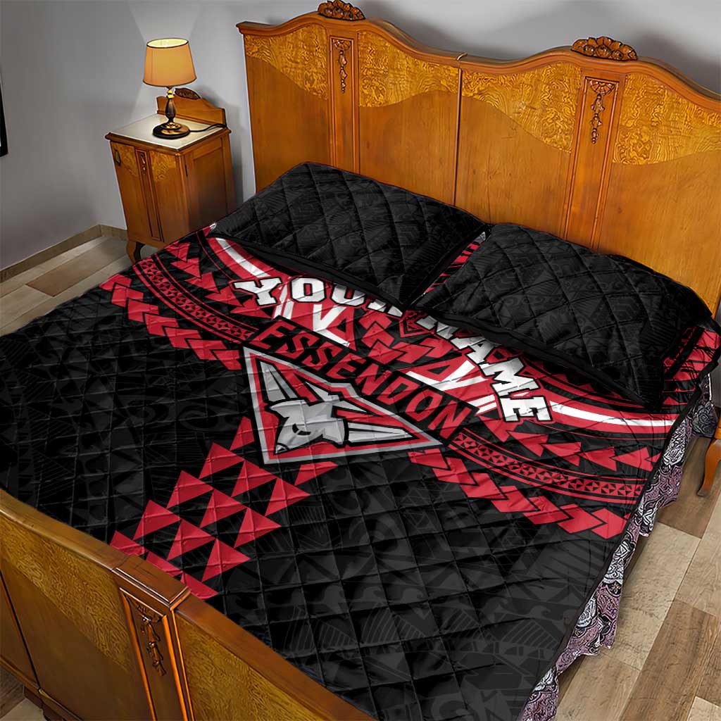 Personalized Essendon Bombers Quilt Bed Set Polynesian Tribal Pattern Heritage Football