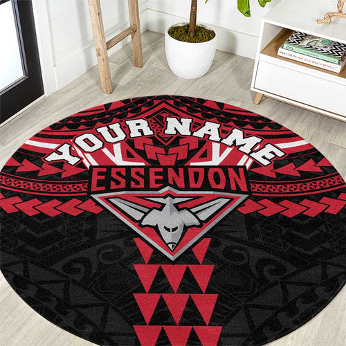 Personalized Essendon Bombers Round Carpet Polynesian Tribal Pattern Heritage Football