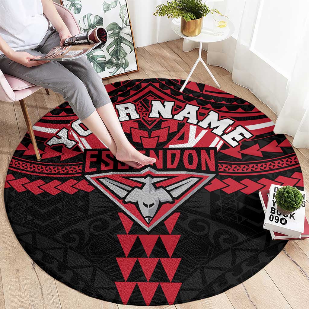 Personalized Essendon Bombers Round Carpet Polynesian Tribal Pattern Heritage Football