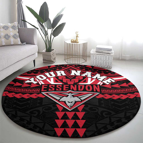 Personalized Essendon Bombers Round Carpet Polynesian Tribal Pattern Heritage Football
