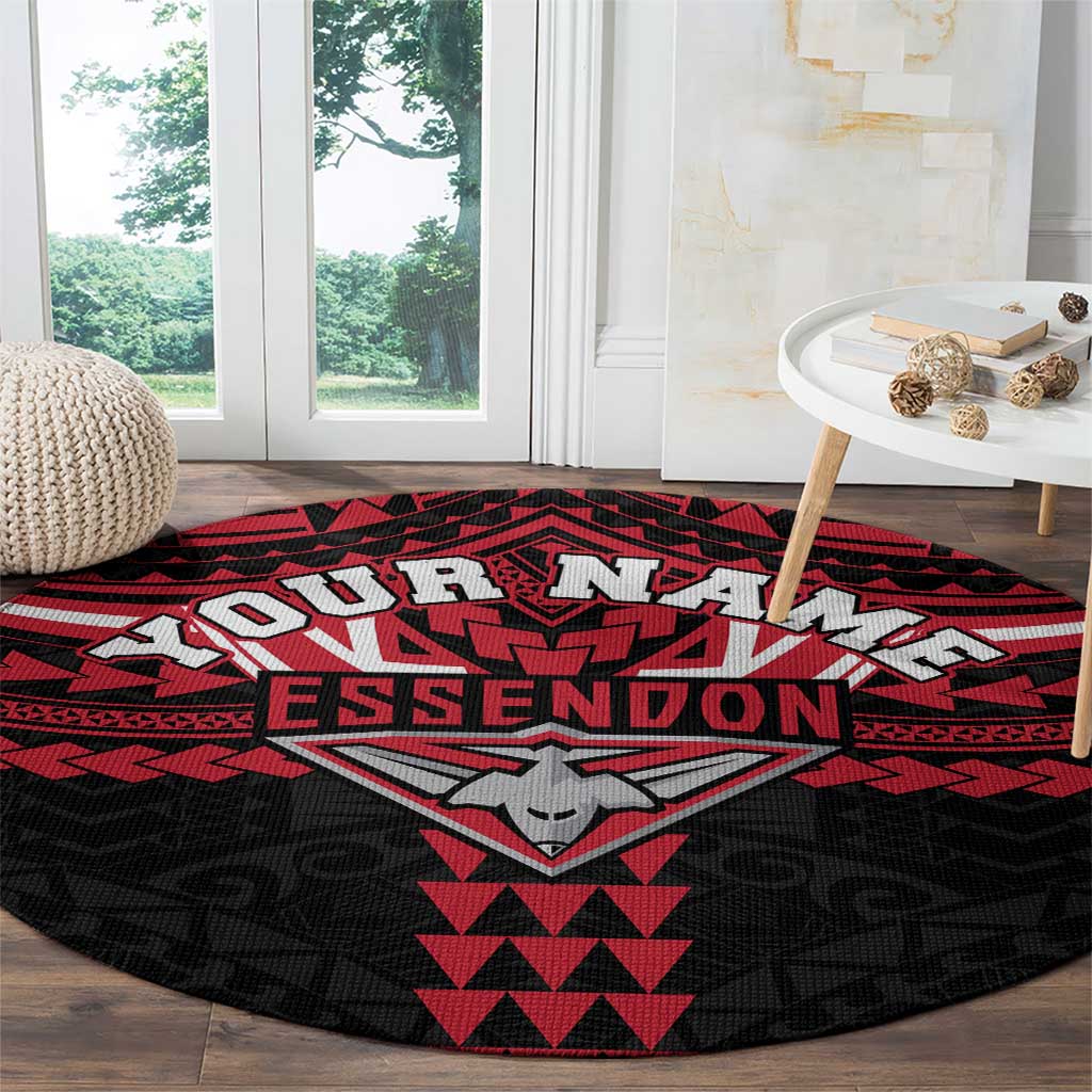 Personalized Essendon Bombers Round Carpet Polynesian Tribal Pattern Heritage Football