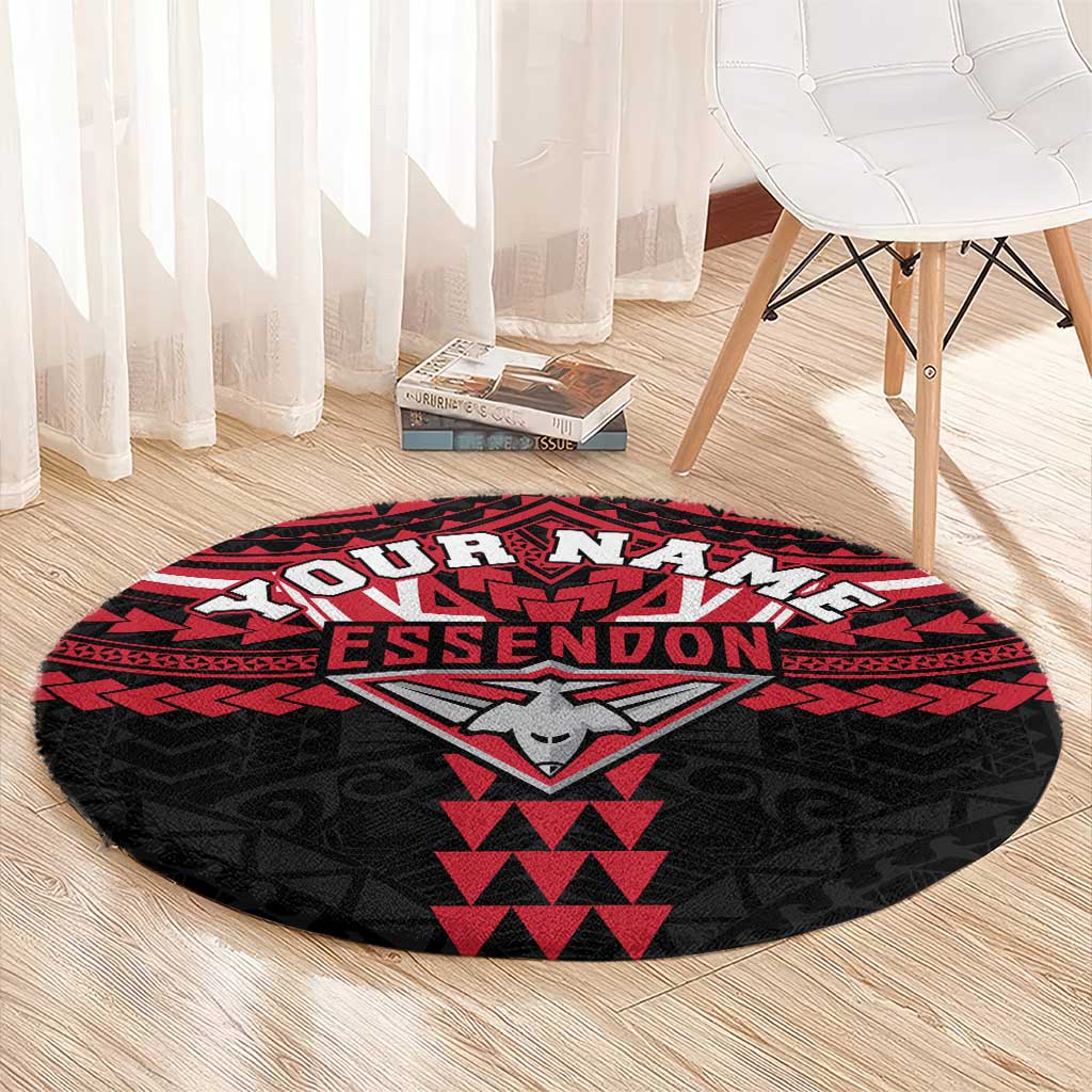 Personalized Essendon Bombers Round Carpet Polynesian Tribal Pattern Heritage Football