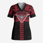 Personalized Essendon Bombers Scrub Top Polynesian Tribal Pattern Heritage Football
