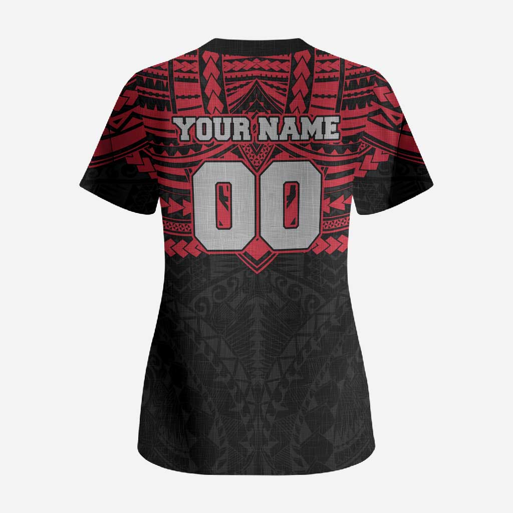 Personalized Essendon Bombers Scrub Top Polynesian Tribal Pattern Heritage Football