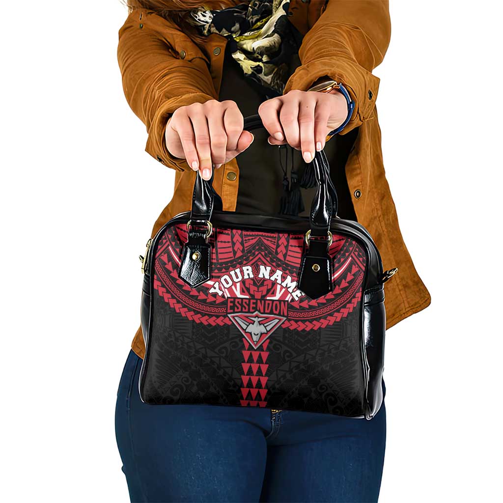 Personalized Essendon Bombers Shoulder Handbag Polynesian Tribal Pattern Heritage Football