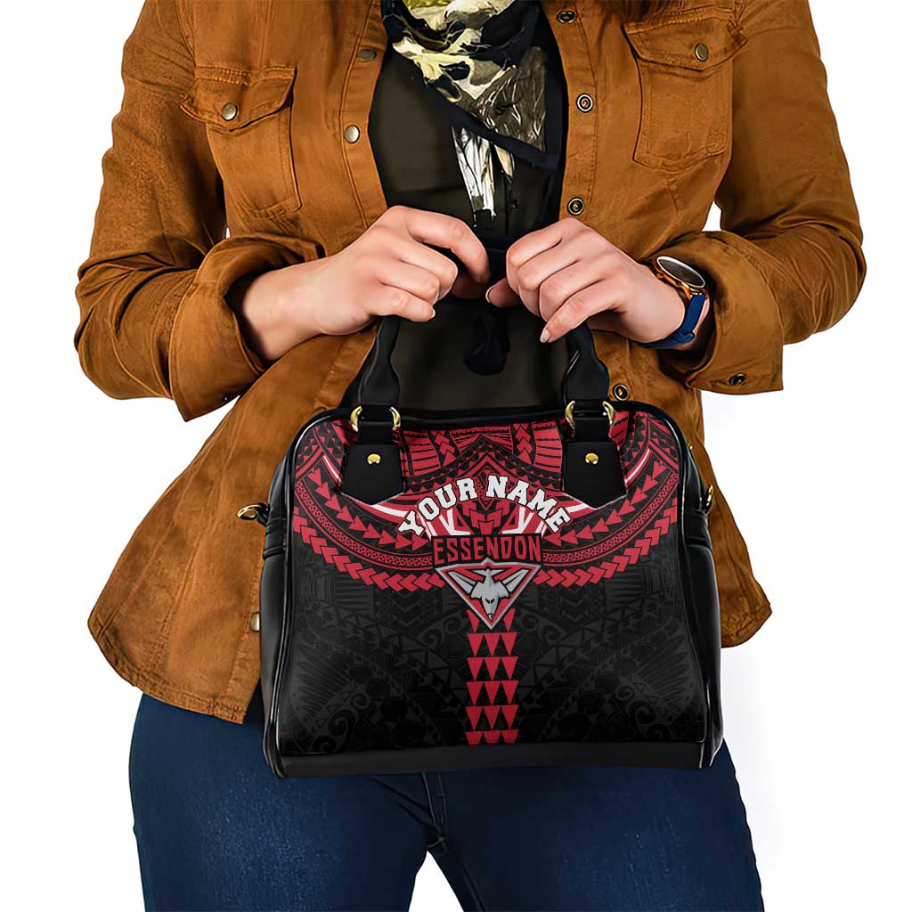 Personalized Essendon Bombers Shoulder Handbag Polynesian Tribal Pattern Heritage Football