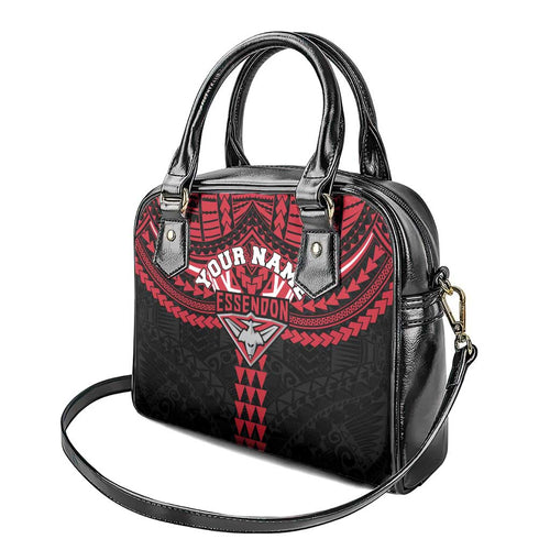 Personalized Essendon Bombers Shoulder Handbag Polynesian Tribal Pattern Heritage Football