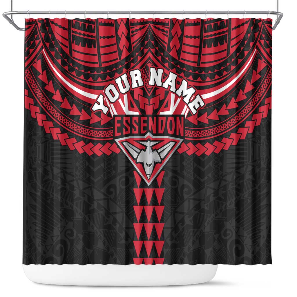 Personalized Essendon Bombers Shower Curtain Polynesian Tribal Pattern Heritage Football
