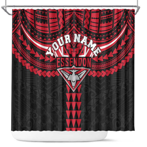 Personalized Essendon Bombers Shower Curtain Polynesian Tribal Pattern Heritage Football