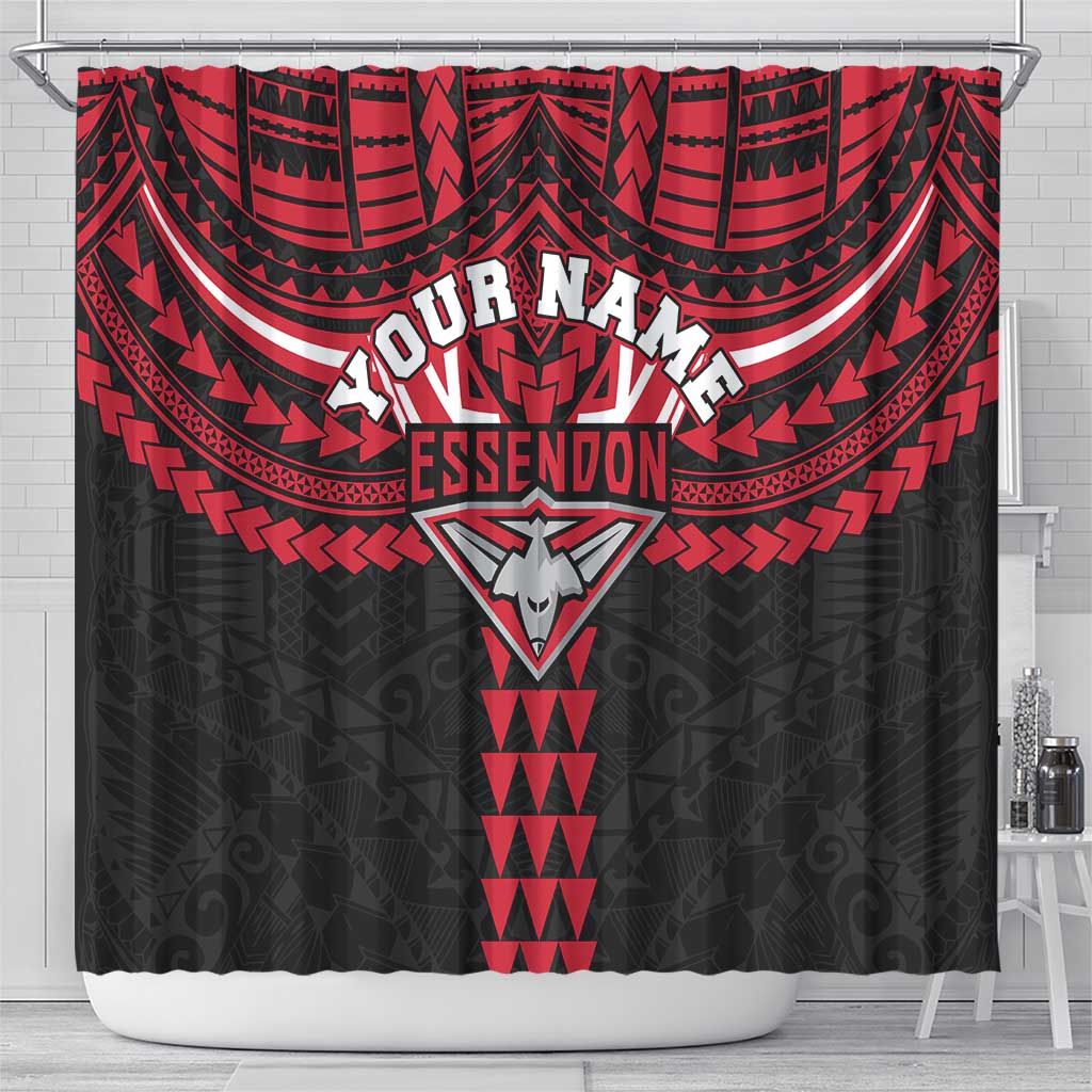 Personalized Essendon Bombers Shower Curtain Polynesian Tribal Pattern Heritage Football
