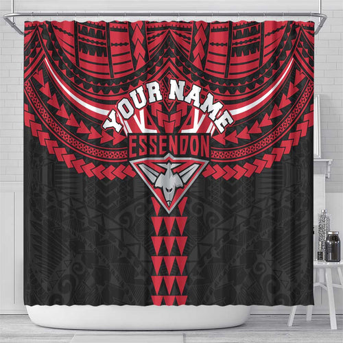 Personalized Essendon Bombers Shower Curtain Polynesian Tribal Pattern Heritage Football