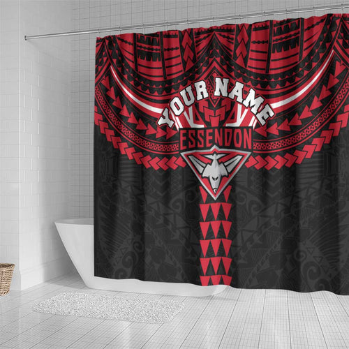 Personalized Essendon Bombers Shower Curtain Polynesian Tribal Pattern Heritage Football