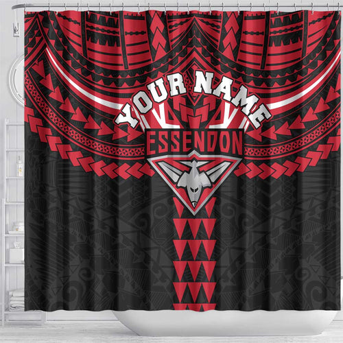 Personalized Essendon Bombers Shower Curtain Polynesian Tribal Pattern Heritage Football