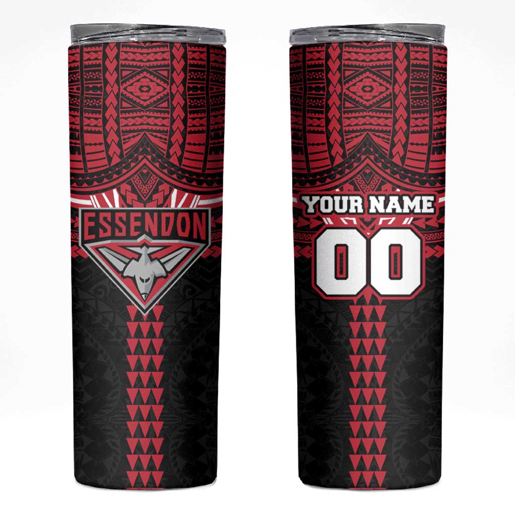 Personalized Essendon Bombers Skinny Tumbler Polynesian Tribal Pattern Heritage Football