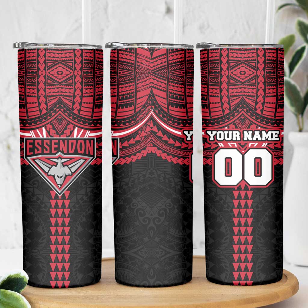 Personalized Essendon Bombers Skinny Tumbler Polynesian Tribal Pattern Heritage Football