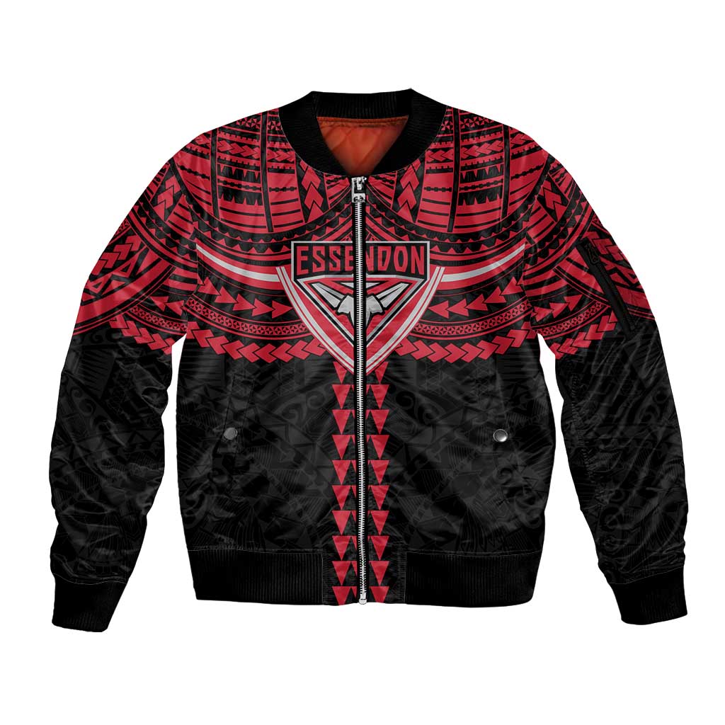 Personalized Essendon Bombers Sleeve Zip Bomber Jacket Polynesian Tribal Pattern Heritage Football