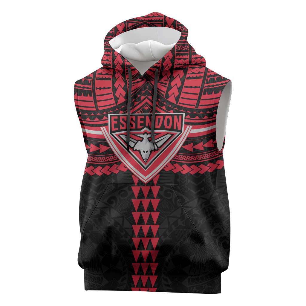 Personalized Essendon Bombers Sleeveless Hoodie Polynesian Tribal Pattern Heritage Football