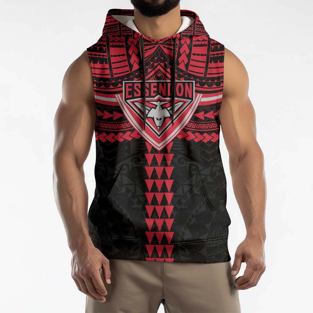 Personalized Essendon Bombers Sleeveless Hoodie Polynesian Tribal Pattern Heritage Football