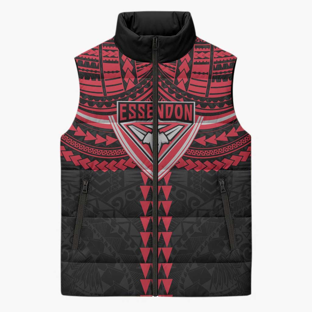 Personalized Essendon Bombers Sleeveless Puffer Jacket Polynesian Tribal Pattern Heritage Football