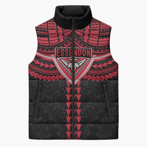 Personalized Essendon Bombers Sleeveless Puffer Jacket Polynesian Tribal Pattern Heritage Football