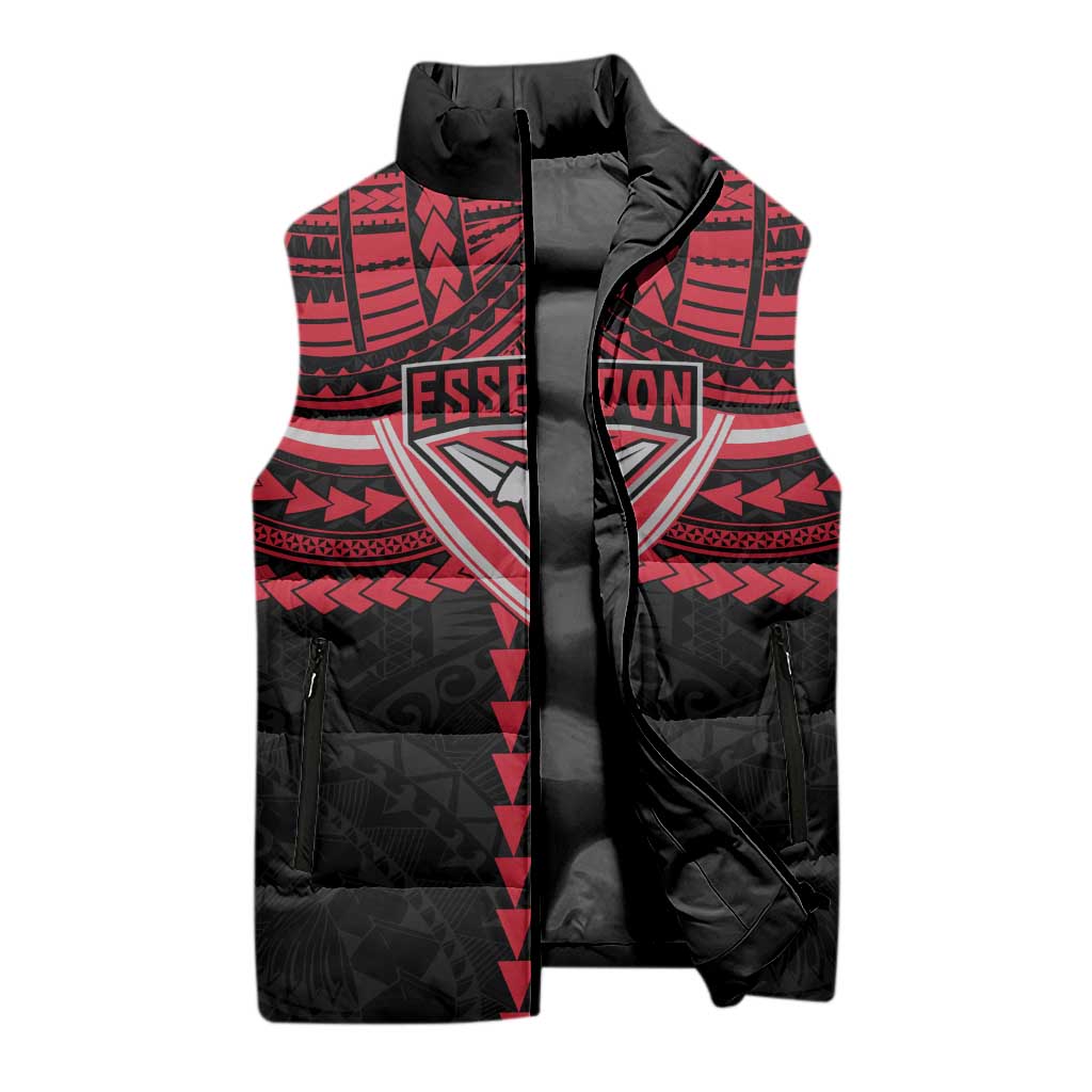 Personalized Essendon Bombers Sleeveless Puffer Jacket Polynesian Tribal Pattern Heritage Football