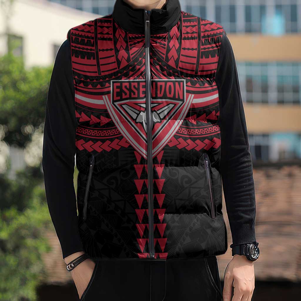 Personalized Essendon Bombers Sleeveless Puffer Jacket Polynesian Tribal Pattern Heritage Football