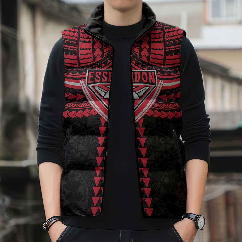 Personalized Essendon Bombers Sleeveless Puffer Jacket Polynesian Tribal Pattern Heritage Football
