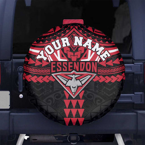 Personalized Essendon Bombers Spare Tire Cover Polynesian Tribal Pattern Heritage Football