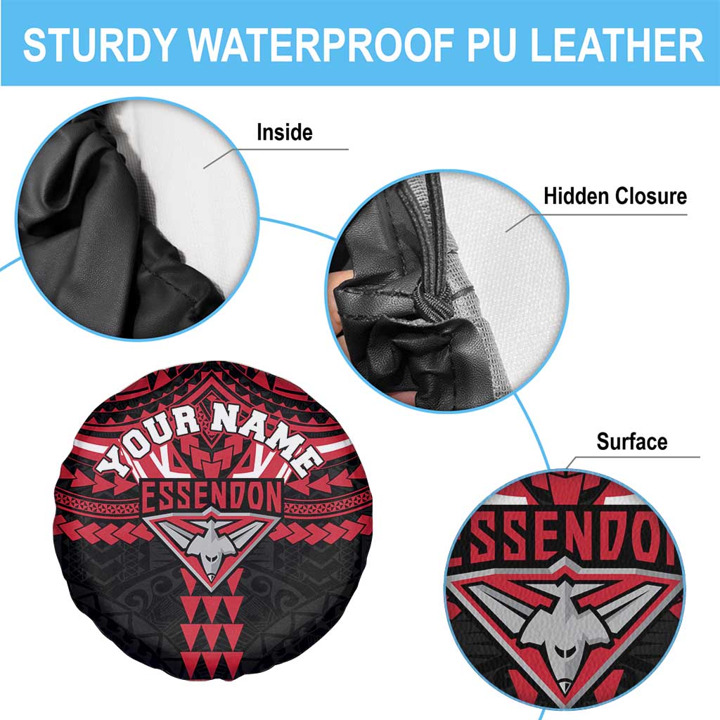 Personalized Essendon Bombers Spare Tire Cover Polynesian Tribal Pattern Heritage Football