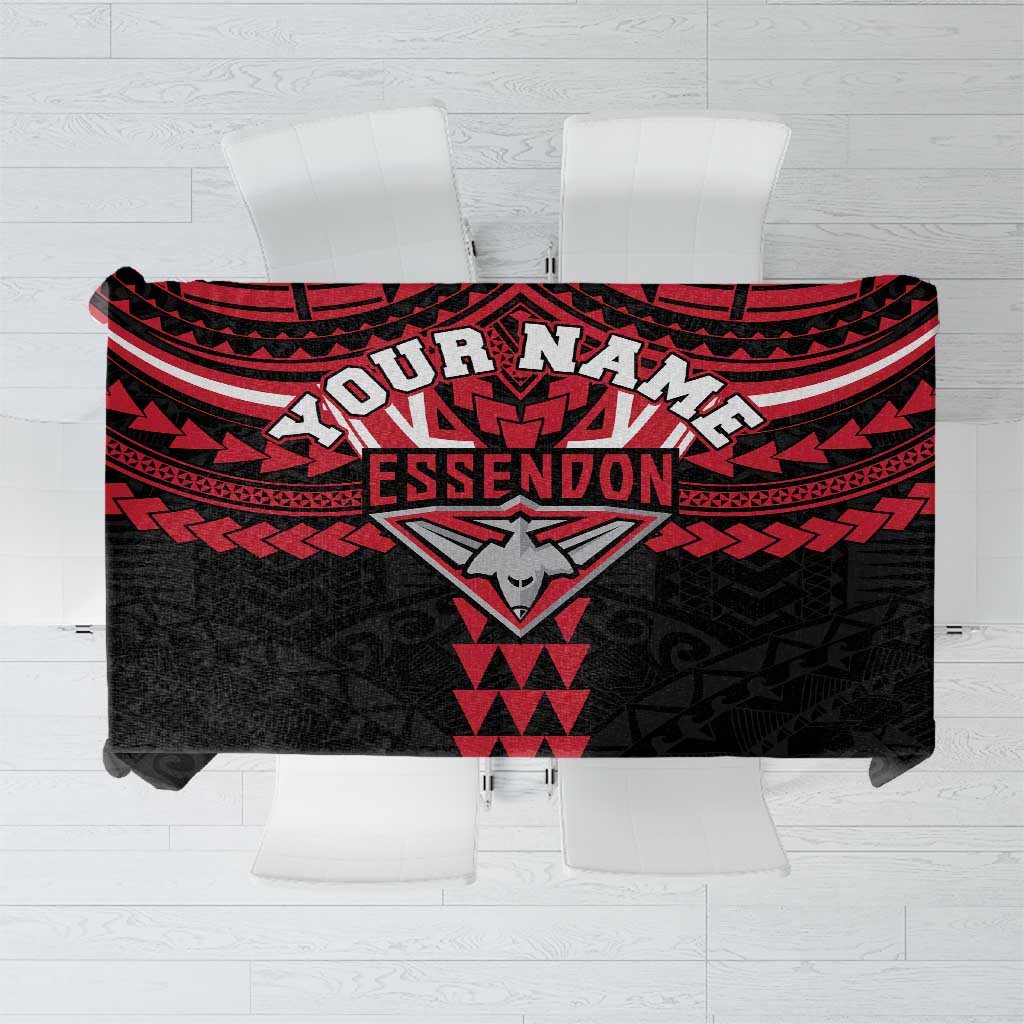 Personalized Essendon Bombers Tablecloth Polynesian Tribal Pattern Heritage Football