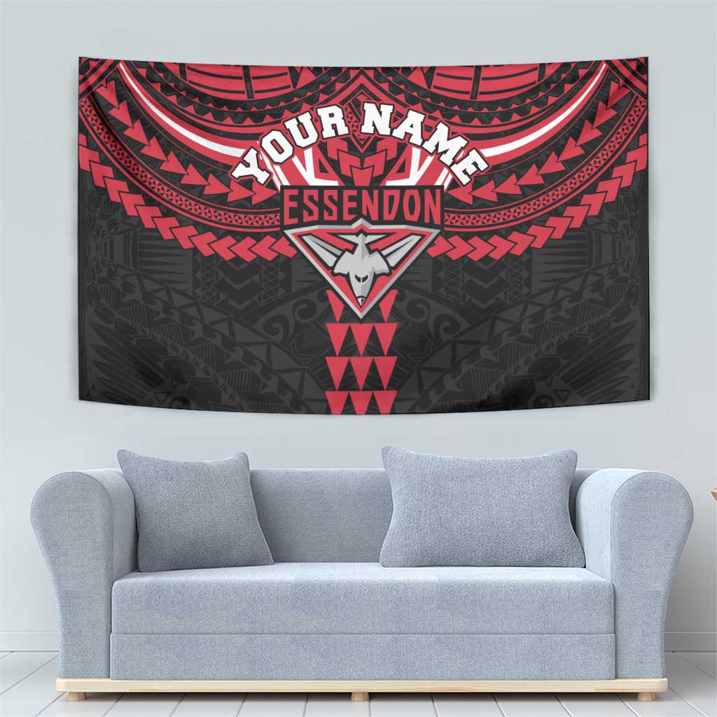 Personalized Essendon Bombers Tapestry Polynesian Tribal Pattern Heritage Football