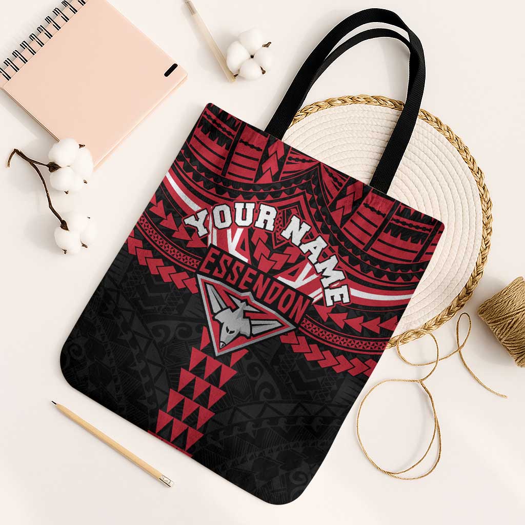 Personalized Essendon Bombers Tote Bag Polynesian Tribal Pattern Heritage Football