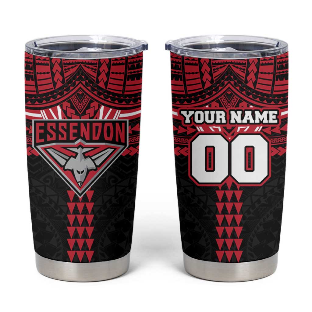 Personalized Essendon Bombers Tumbler Cup Polynesian Tribal Pattern Heritage Football